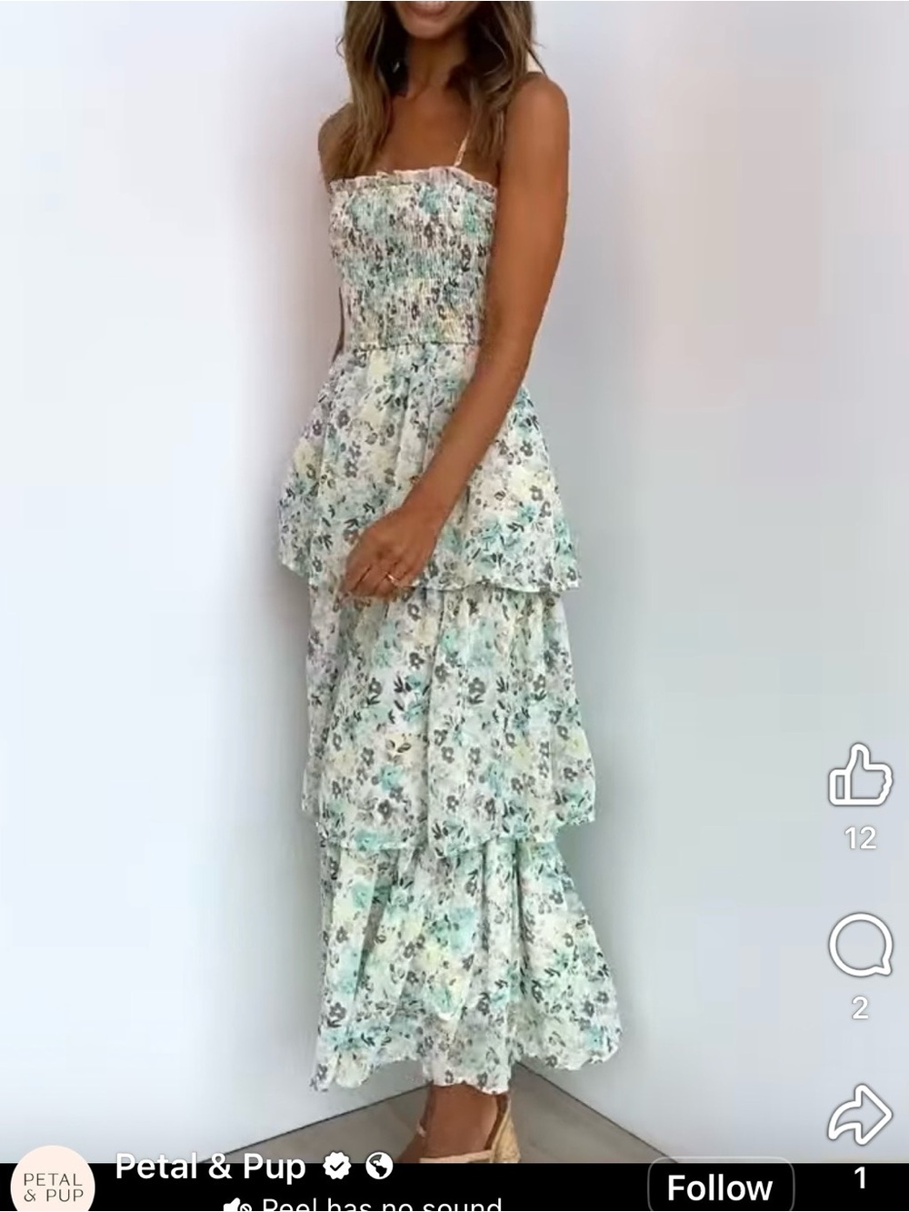 Petal & Pup Mint Floral Tiered Smocked Maxi Dress with Cream and Blue Accents
